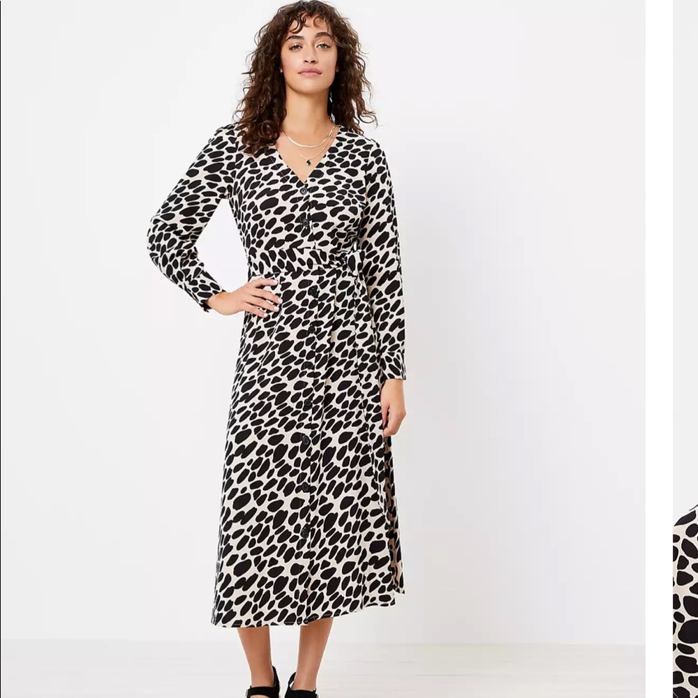 LOFT Black and White Midi Dress